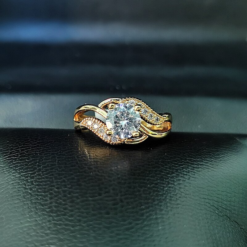 Champagner Gold Kristall Klassische Hochzeit Ringe Für Frauen Luxus Elegante Weiß Zirkon Engagement Ringe Schmuck Party