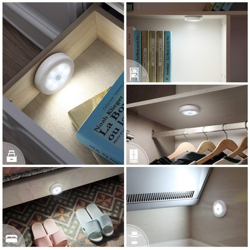 6LED Bead Sensor Nachtlampje Pir Infrarood Motion Led Lampen Auto Op En Off Closet Batterij Power Voor Thuis Muur lamp Kabinet Trap