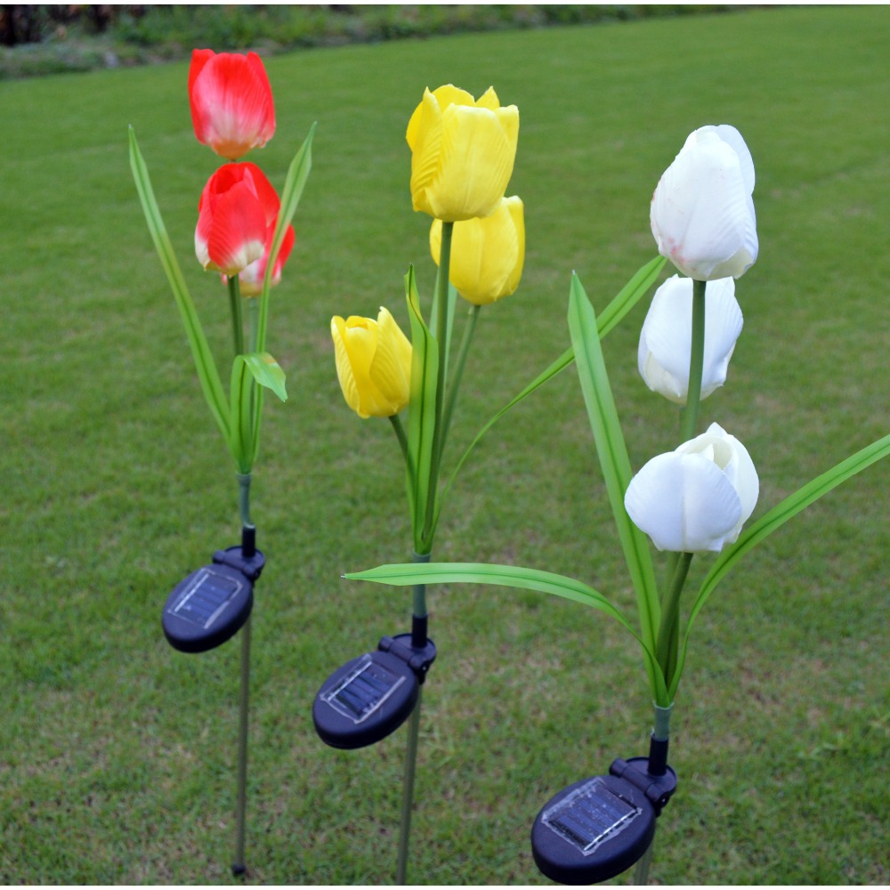 Lumiparty Solar Tulip Flower Lights Solar Powered Garden Outdoor Decorative Landscape LED Tulip Lamps Path Lights for Garden