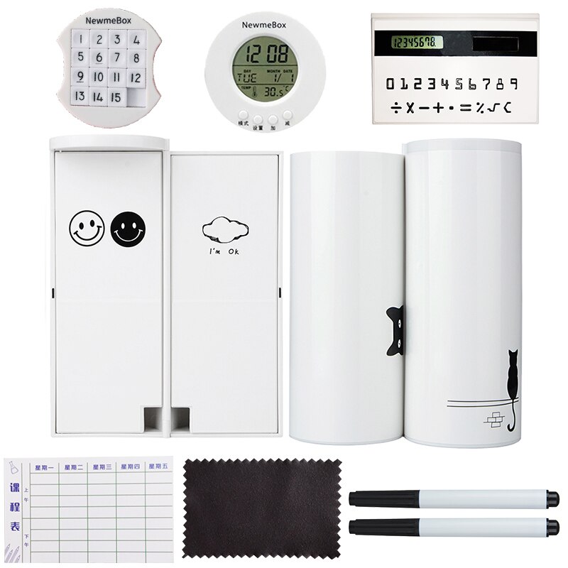 NBX NewmeBox Multifunctional Pencil Box Large Capacity Pencil Cases pen box with Mirror Calculator for office School Stationery: Black Cat - gift2