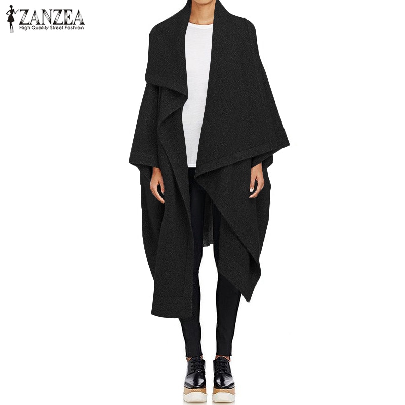 ZANZEA décontracté longue Trench femmes manteaux automne revers cou Cardigan vestes femme laine Cape Poncho grande taille hauts
