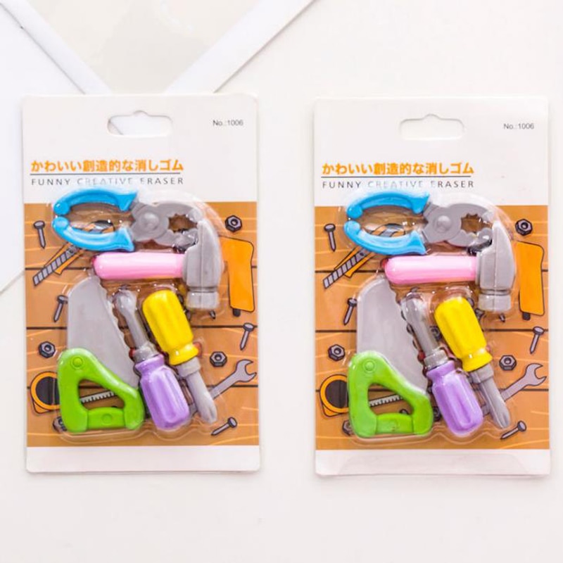 Lote de 5 unidades de herramientas de reparación, gomas con forma de martillo destornillador para borrar de lápices, material de papelería para oficina y escuela
