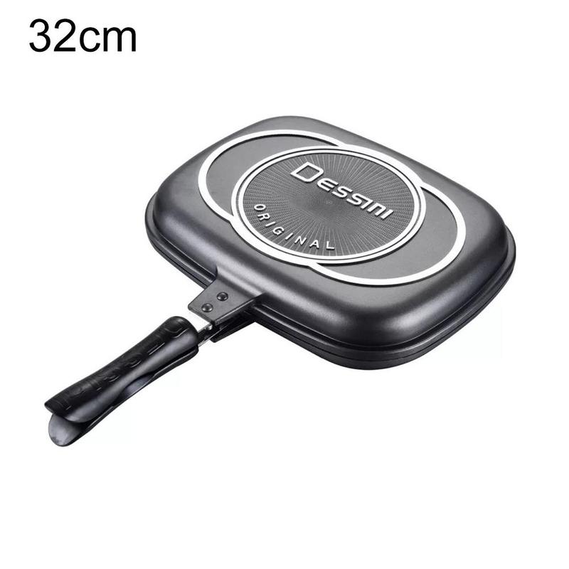 32cm Double Side Grill Fry Pan Cookware Aluminum Accessories Tool Cooking Kitchen Steak Face Pan
