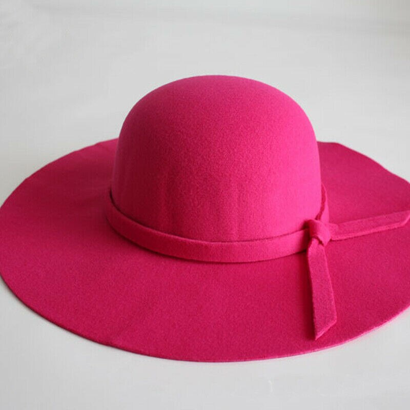 Fes sol Vintage de las mujeres Floppy Bowknot sombrero de ala ancha sombrero de fieltro de lana Fe damas vacaciones sombrero al aire libre: Rose Red