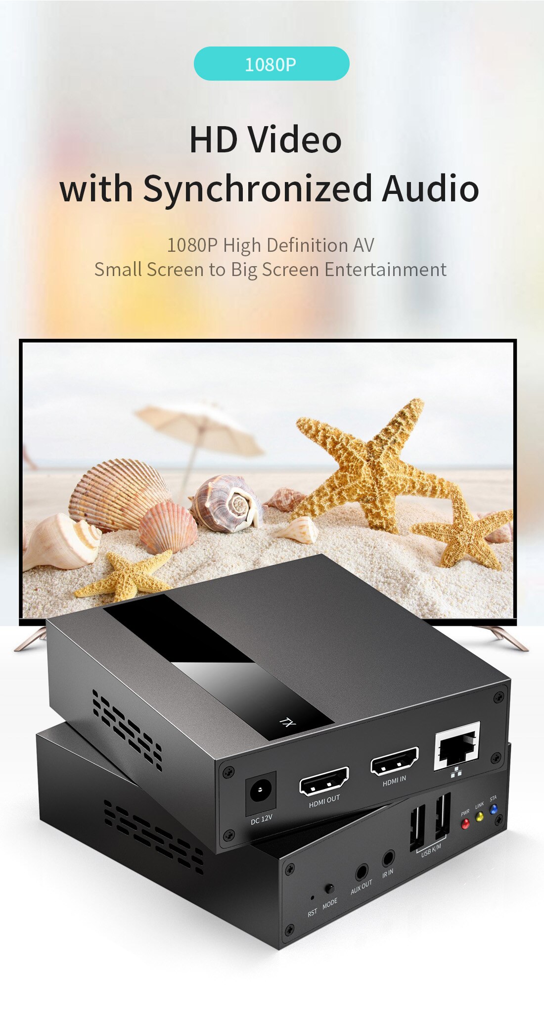 HDMI USB KVM Extender 4K 1080P TCP/IP Over Single Cat5e/6 up to 250M Keyboard &amp; Mouse Over Network, Low Latency, 2 Ports USB Hub