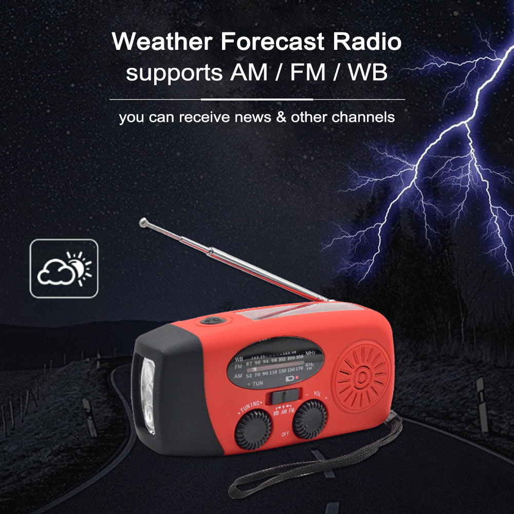 Portable Radio AM/FM Flashlight Reading Lamp NOAA Weather Mobile Power Source for Emergency Solar Powered Crank Handheld Radio