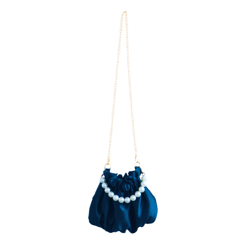 Plissee Schulter Tasche Frauen Klassische Textur Kreative empfindlich schick Satin- Perle Griff Totes Weiblichen Kette Kleine Handtasche: Blau