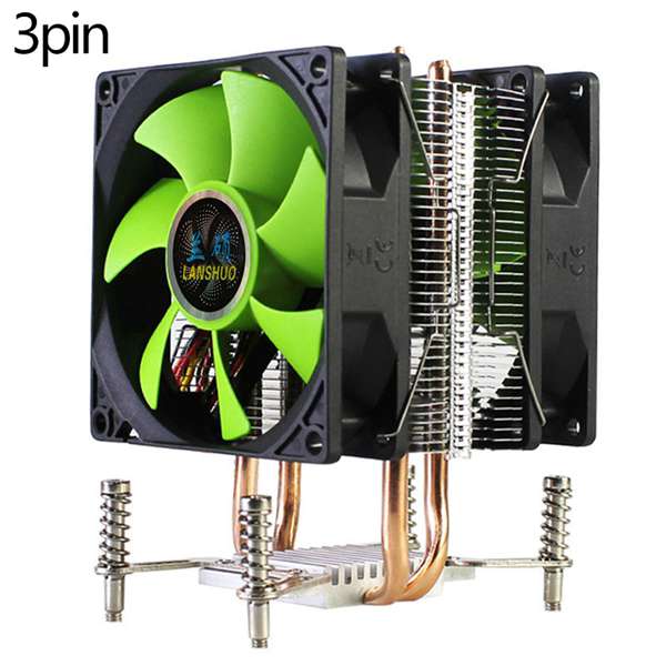 LANSHUO CPU Cooler RGB CPU Radiator 2 Heat Pipes Ultra Quiet Cooler Fan for LGA X79 X99 X299(3/4pin /Single/Dual Fan): 3Pin Dual Fan No