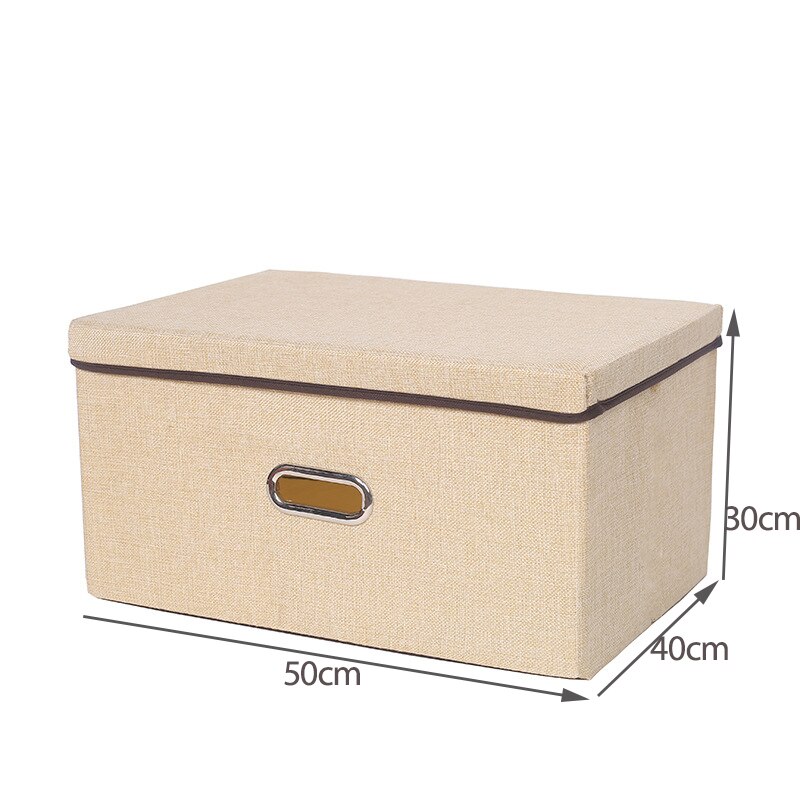 Large Foldable Storage Bin with Lid Linen Fabric Storage Box Organizer Containers Cube Divider for Bedroom Closet Office