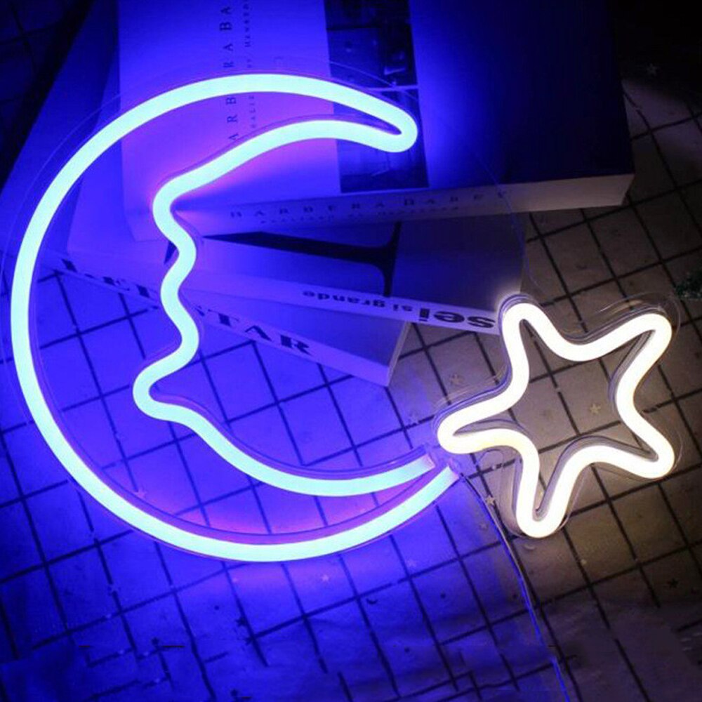 Led Kleurrijke Neon Sign Licht Popsicle Gitaar Neon Borden Hustle Bar Night Lamp Home Muur Light Party Wedding Decor Kids kamer: Moon star