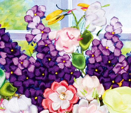 Purple lavender vase cross stitch kit needlework 3D DIY diamond Ribbon embroidery painting craft wall sticker home decorate