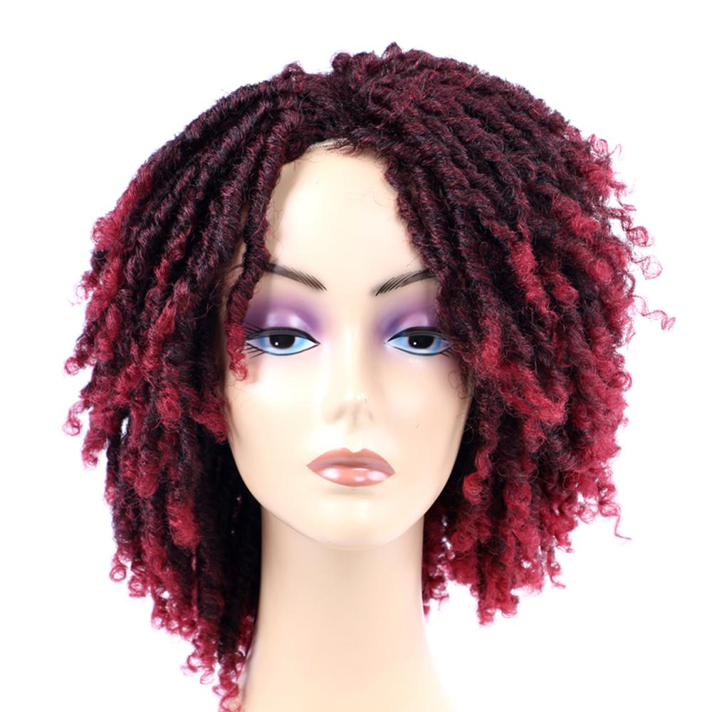 Pervado cabelo 14 "parte média peruca de cabelo sintético dreadlocks para mulheres africanas preto marrom bug ombre crochê alma locs tranças perucas: T1B/Burgundy