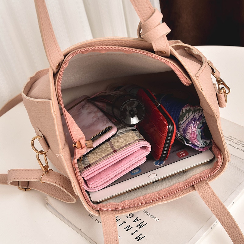 4 stk/sæt dametasker med kvast 5 farve dame crossbody tasker til rejser kvindelige skuldertasker bolso muje