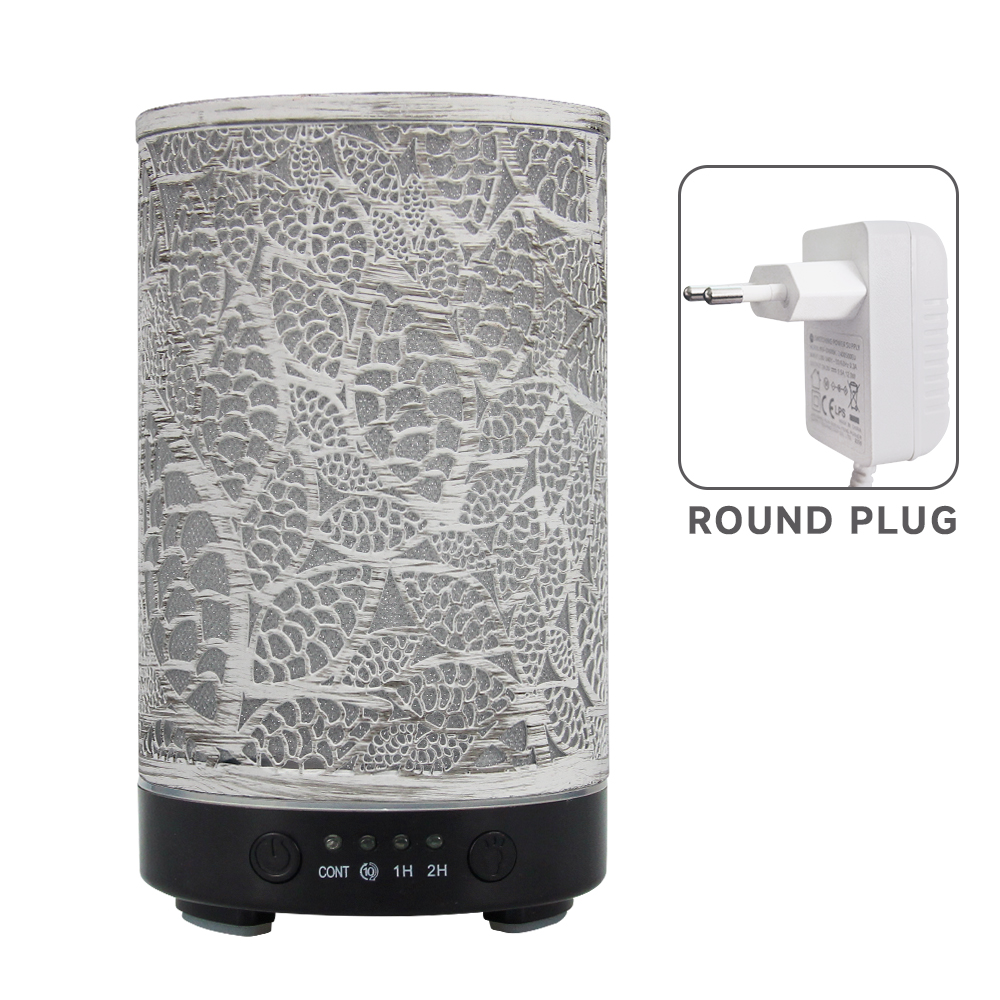 100 ml Diffusor für ätherische Öle, hohles Blatt, Ultraschall-Luftbefeuchter, Heimduft-Aroma-Diffusor mit 7 LED-Farbwechsellicht: Blau