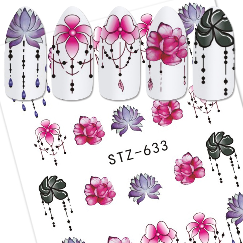 Full Beauty-autocollants pour les ongles, autocollants dégradé violet clair, fleur, Rose, pour filigrane, pour manucure, CHSTZ633-650