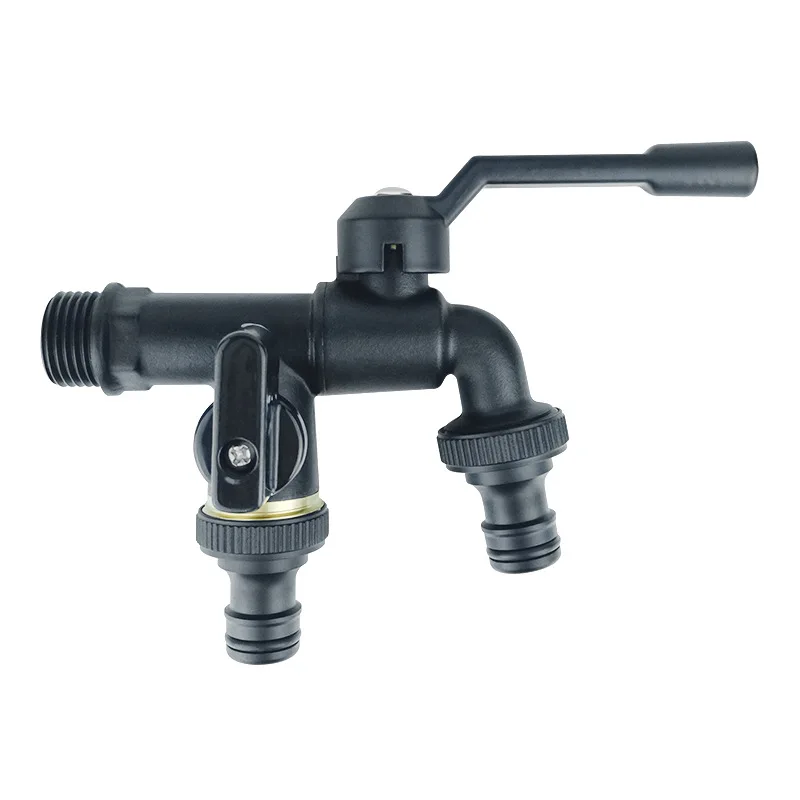 Grifo de manguera de jardín de latón negro, grifos anticongelantes para exteriores con salida doble para lavadora, grifo exterior de 3/4 pulgadas, jardín