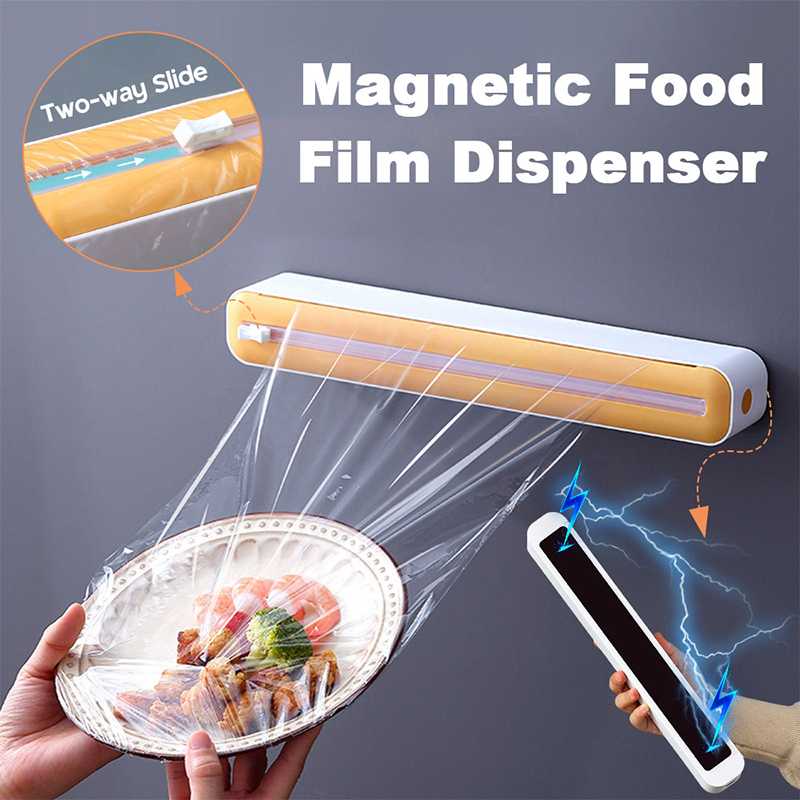Dispensador magnético de Film para alimentos, caja de almacenamiento con cortador, papel de aluminio, cortador de Film elástico, accesorios de cocina, novedad