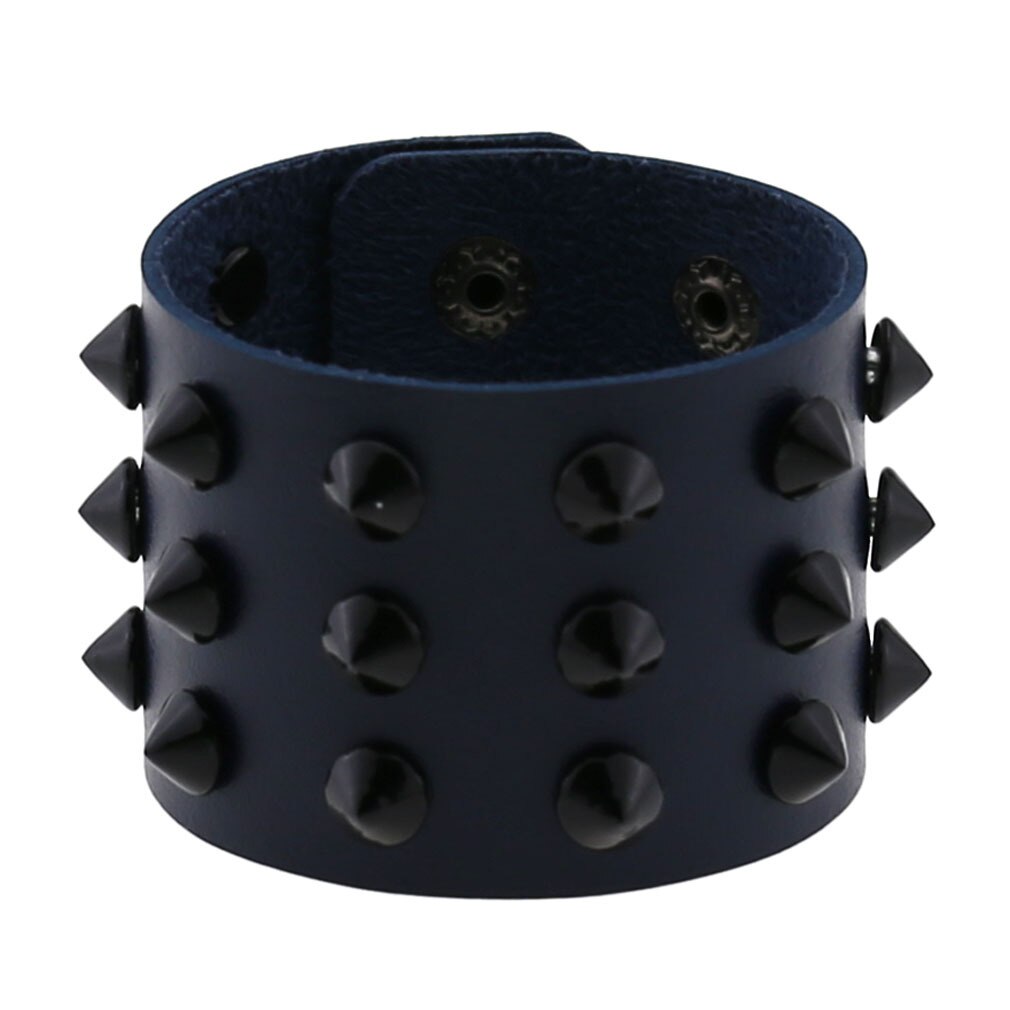 Bracelet gothique Punk Steam pour hommes, noir, blanc, rouge, en cuir pour femmes et hommes, bouton pression, bijoux: Navy Blue