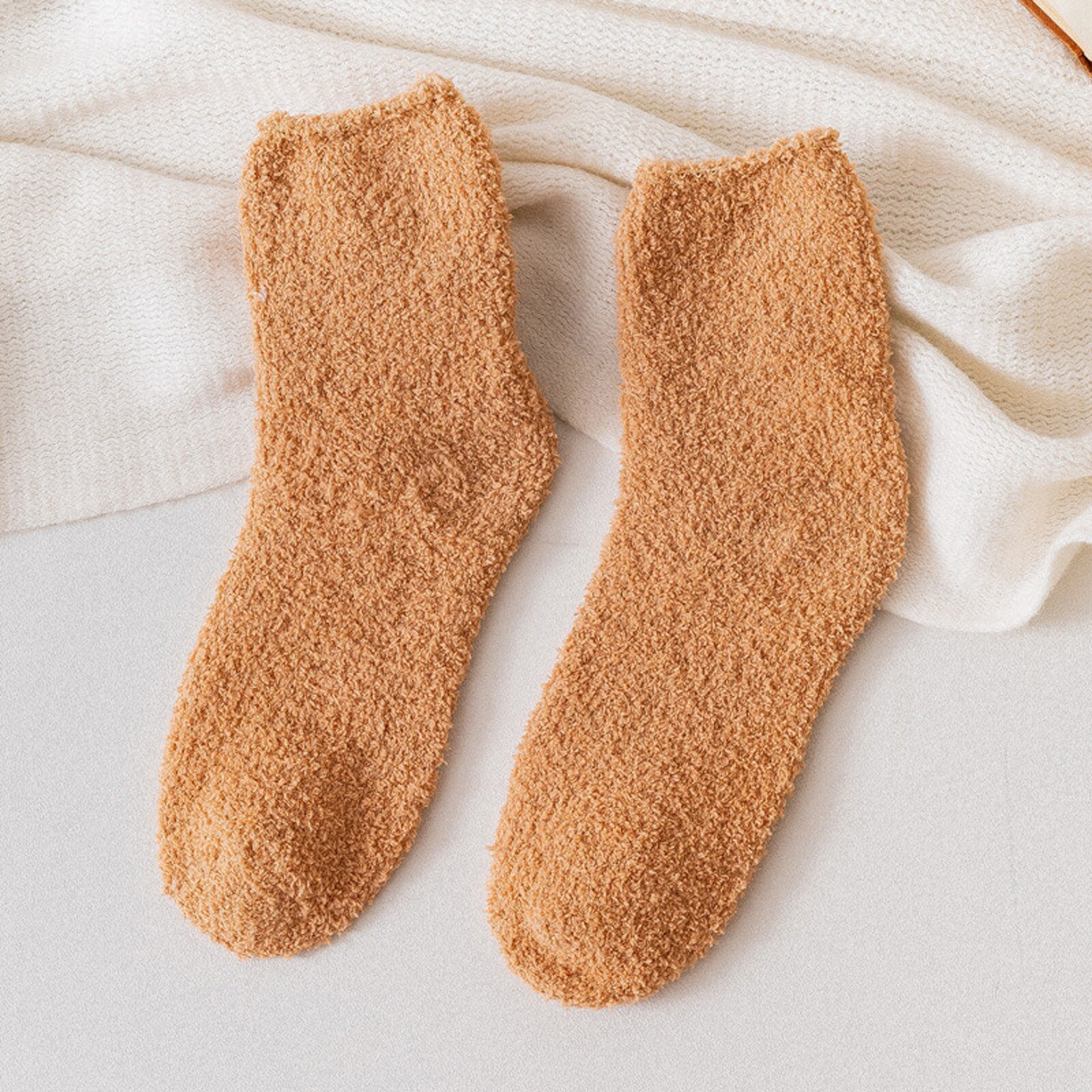 Coral Fleece Socks With Thicker And Warmer Floor Socks For Women In Solid Colors Sweet and lovely, warm and comfortable: K
