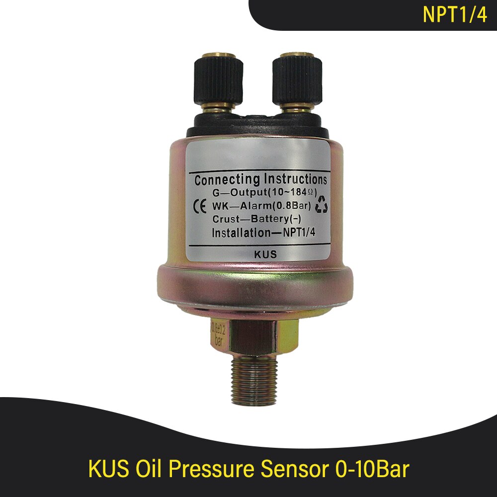 Kus 52mm oljetrykkmåler måler 0-5 bar (0-75 psi ) 0-10 bar (0-145 psi) med rød/gul bakgrunnsbelysning for båt bil lastebil  rv 12v 24v: 0-10 bar-npt 1 4