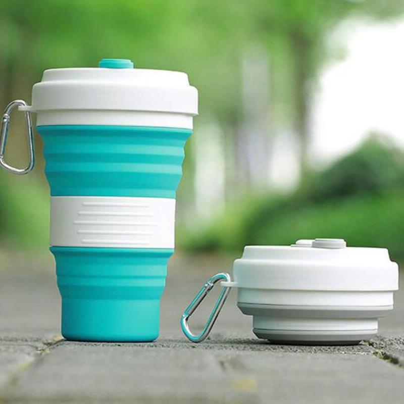 Opvouwbare Siliconen Cup Multifunctionele Opvouwbare Draagbare Siliconen Water Mok 550Ml Outdoor Picknick Wandelen Intrekbare Cup