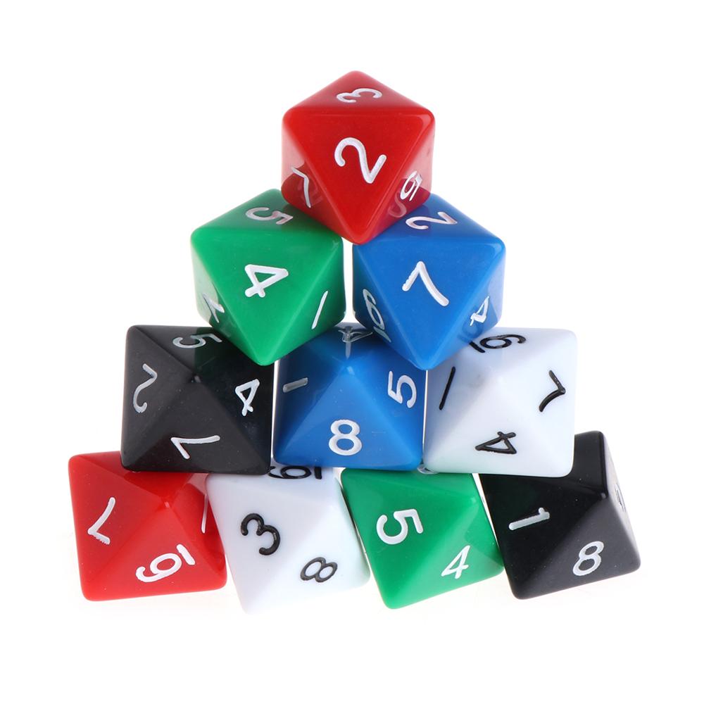 10pcs 8 Sided Acrylic Number Dice Family Party Bar Board Game Accessories