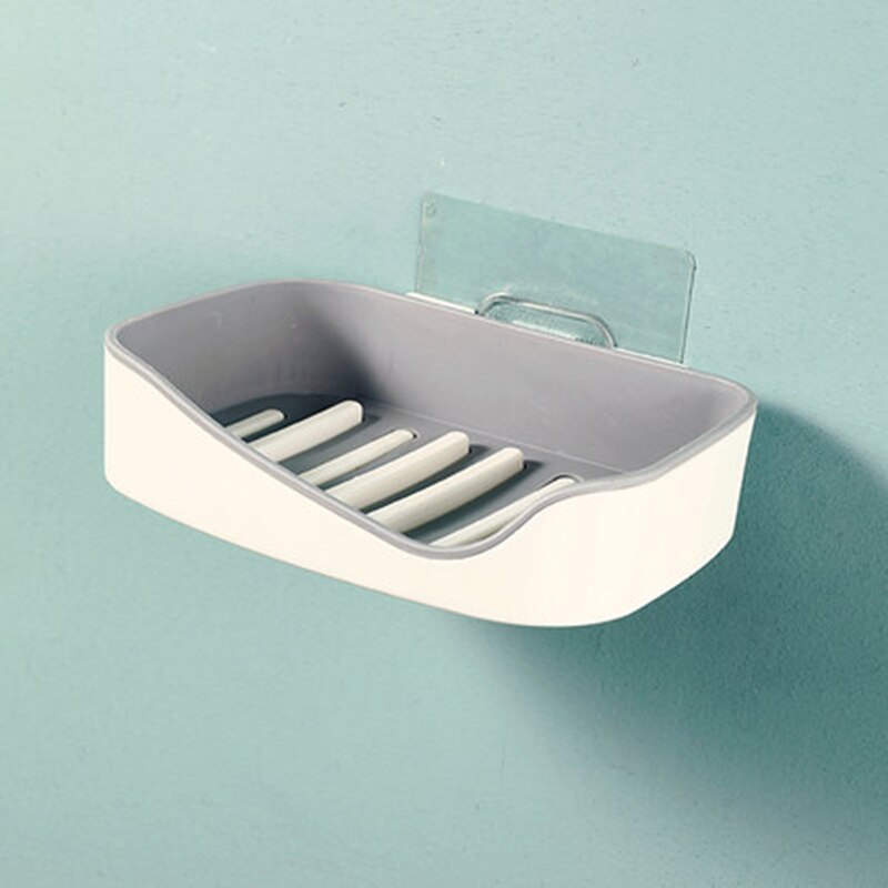 Sæbeholder sugekop sæbeskål afløb badeværelse opbevaringsboks gratis hulning plast væghængende pasta bakke tilbehør til badeværelset: Grå