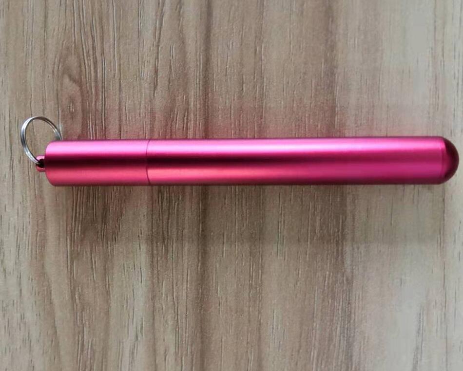 Metal Reusable Collapsible Foldable Straw with Case Keychain Stainless Steel Metallic Portable Telescopic Drinking Straw: Red