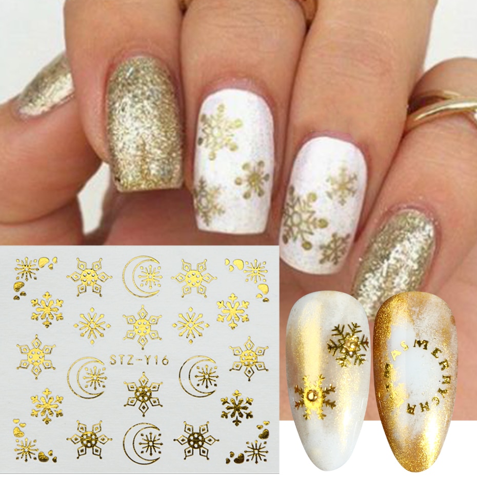 1Pc Goud Zilver Kerst Sneeuwvlok Nagellak Stickers Winter Nail Art Decals Water Transfer Manicure Accesoires CHSTZ-YA-2