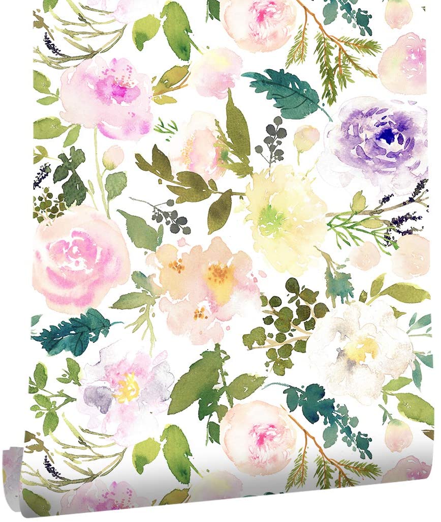 VEELIKE Behang wit bloemen fotobehang tropische bladeren blauw bloemenbehang vintage meubelfolie zelfklevend behang slaapkamer plakfolie patroon wandbehang gang muur decoratie keuken 44,5 cm x 300 cm
