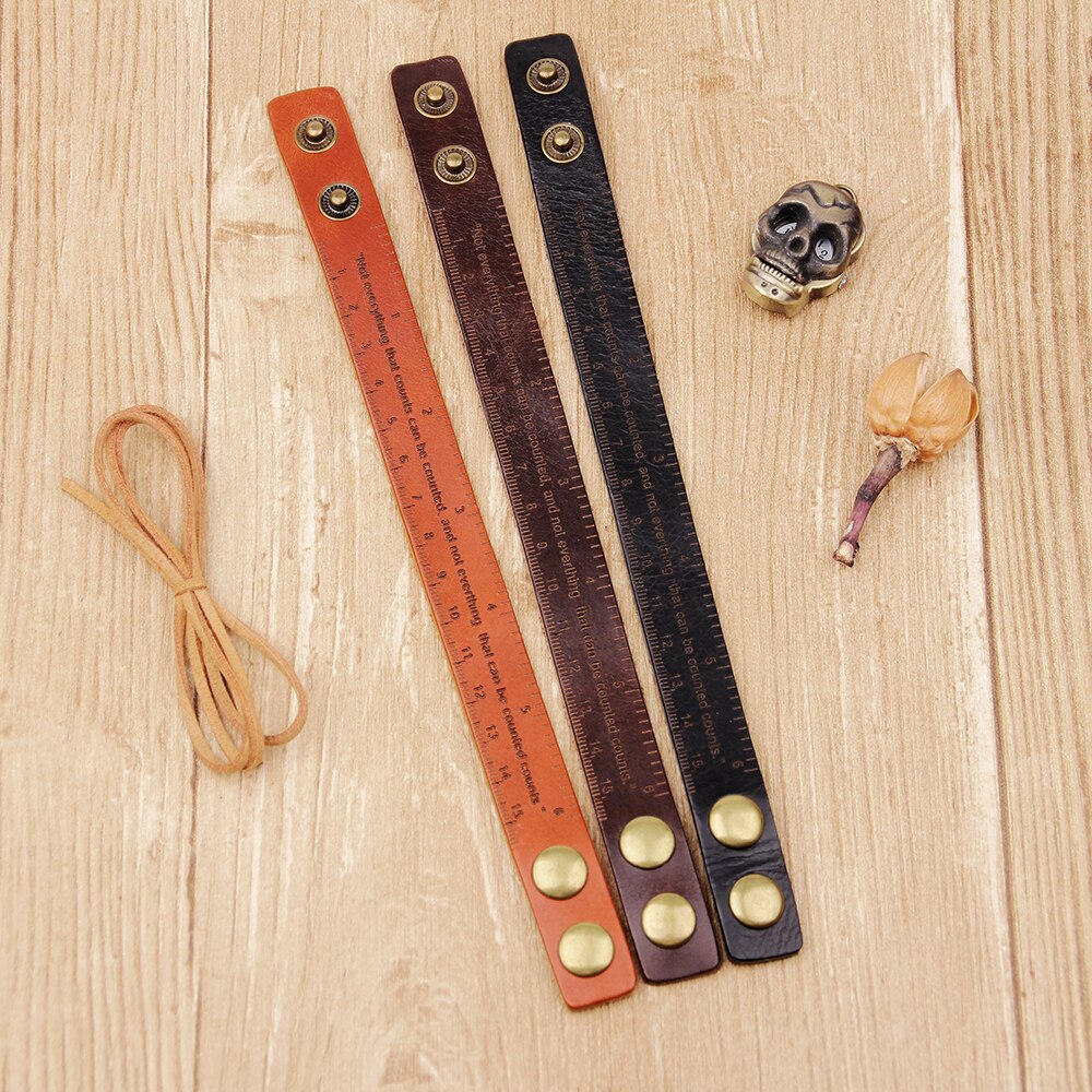 LIKA Multifunctional Ruler Leather Bracelet Men Vintage Wide Cuff Bangles Adjustable Buckle Wristband Male Bracelet Black&Brown