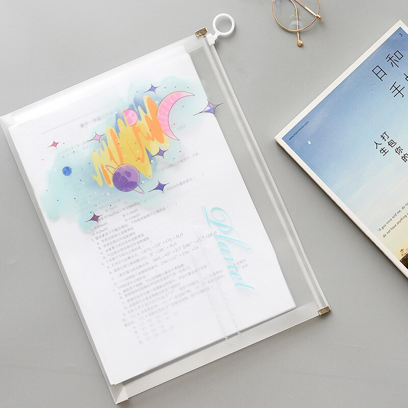 4Pcs/Lot A4 File Zipper Folder PVC Document Bag School and Office Stationery Ticket Storage Bag Large Capacity Pen Bag