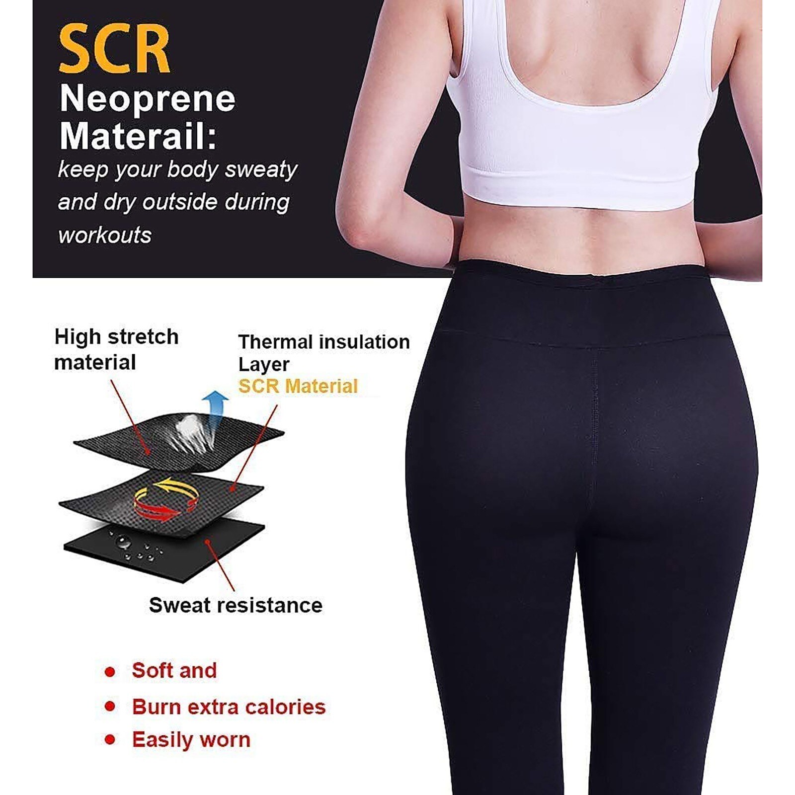 Pantalones de sudor para mujer, pantalones de sudoración adelgazante, mallas cómodas de neopreno deportes térmicos