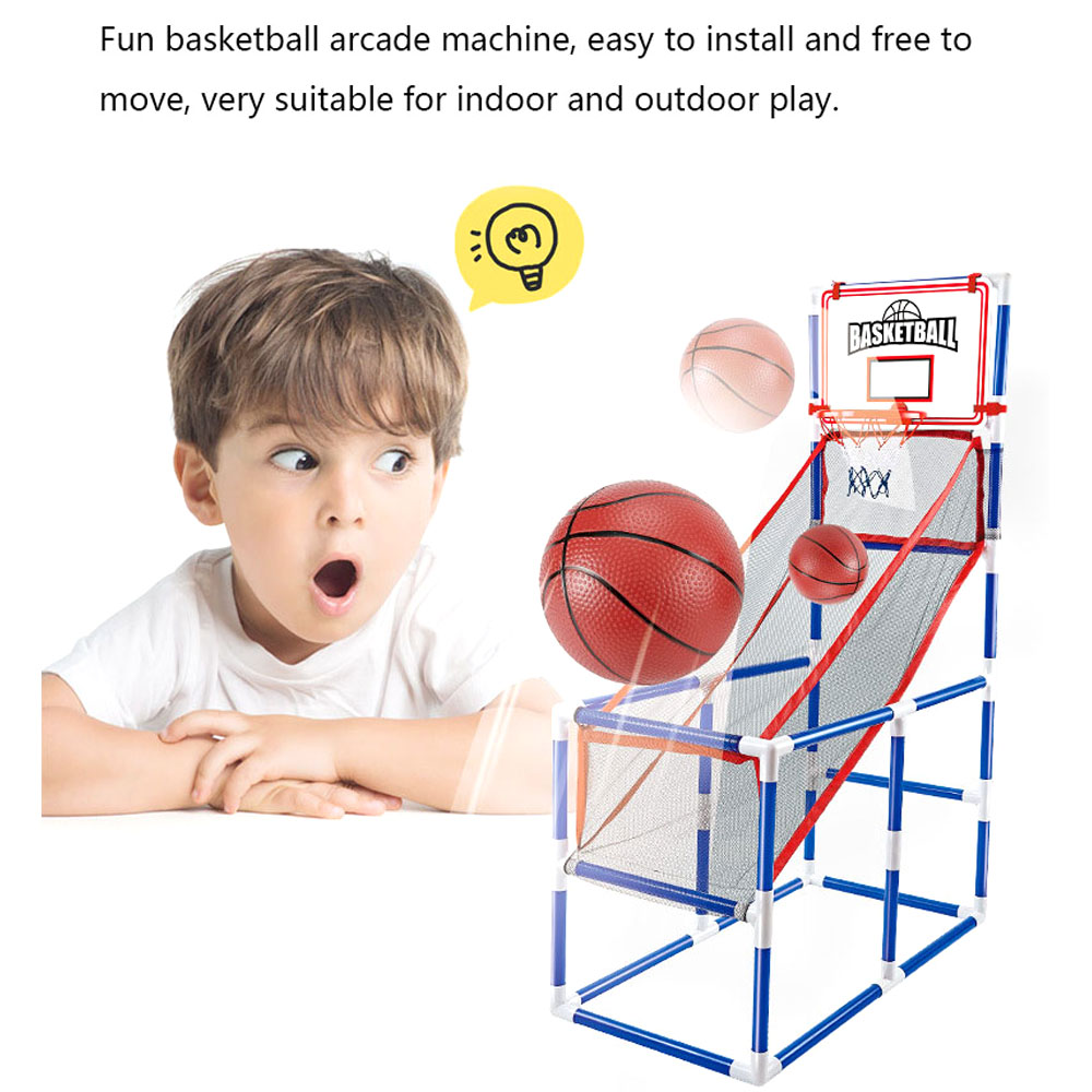 Juego de Arcade de baloncesto para niños, juego de deporte para interior/exterior, aro de baloncesto de un solo disparo con 2 pelotas de baloncesto inflador