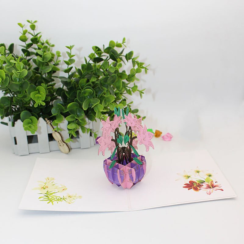 Lille frisk stil lykønskningskort udskæring papirskåret blomst potteplante lykønskningskort fødselsdagskort bryllup invationskort