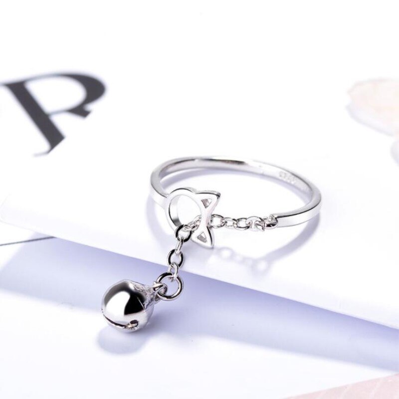 Nueva joyería creativa de Plata de Ley 925 de , anillos de apertura de borla con personalidad y campana de gato hueco para SR359