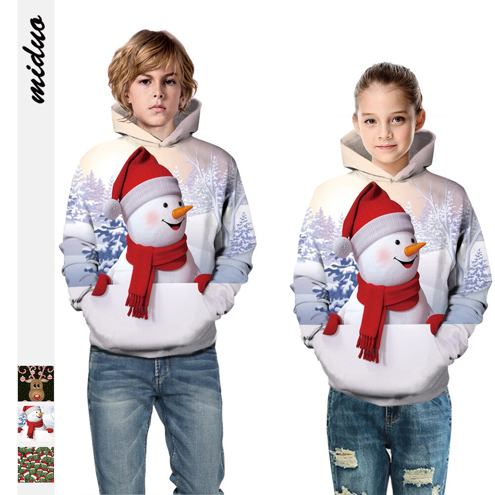 de Navidad estampado de muñecos de nieve niños de manga larga Sudadera con capucha nueva otoño/sudadera de invierno de Navidad