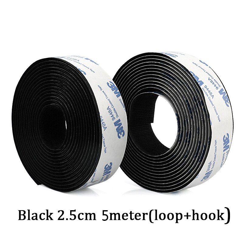5Meter/Pairs Strong Self adhesive Hook and Loop Fastener Tape nylon sticker velcros adhesive with Glue for DIY 20/25/30/38/50mm: Black 2.5cm