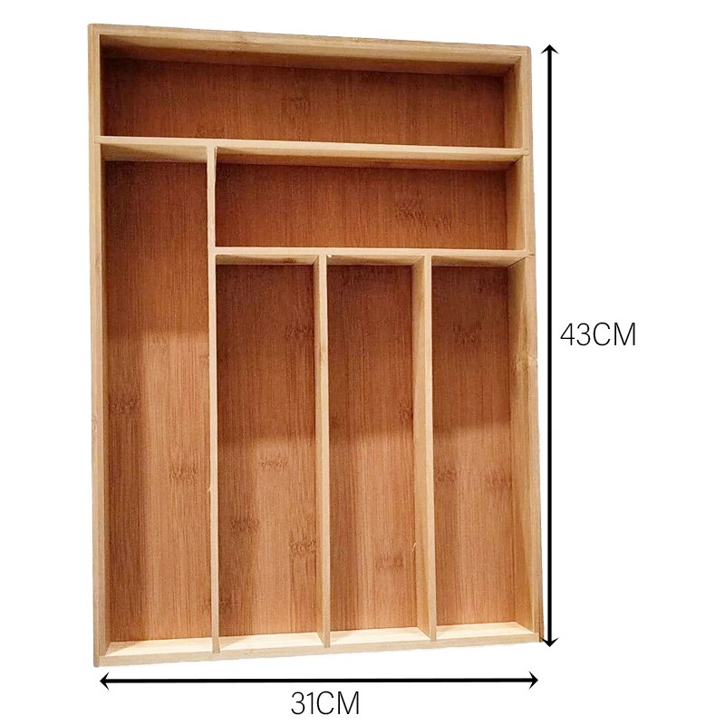 Bamboo Drawer Organiser Box, Adjustable Multipurpose Storage Tray and Drawer Insert Box for Utensils: 6 Grids