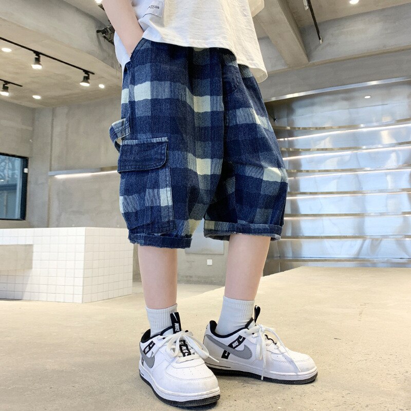Summer Kids Shorts Boys Denim Shorts Children Short Plaid Jeans Children Pants Boys Shorts Teen Casual Clothing 8 10 12Y