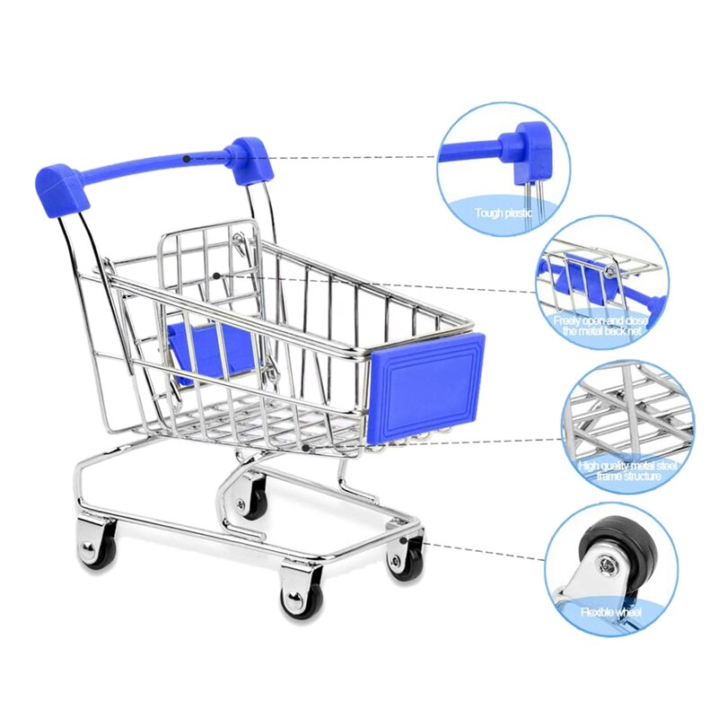 Mini Supermarkt Handcart,4Pcs Mini Winkelwagentje, Supermarkt Handkar Speelgoed Model, Speelgoed Cosmetische Opslag, diversen Opslag