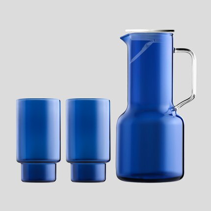 Water Karaf Hittebestendig Glas Koude Fles Huishoudelijke Koel Wit Water Cup Set Pot Hoge Vruchtensap Water Jug: blue set