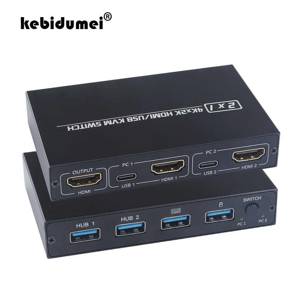 kebidumei 2x1 4K USB HDMI-compatible KVM Video Display USB Switch Splitter For 2 PC Sharing Keyboard Mouse Printer Plug And Play