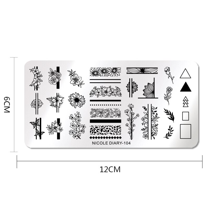 NICOLE DAGBOEK Nail Art Stempel Platen Rechthoek Bloem Planten Natuurlijke Wereld Nail Stempel Stencil voor Stempelen Polish