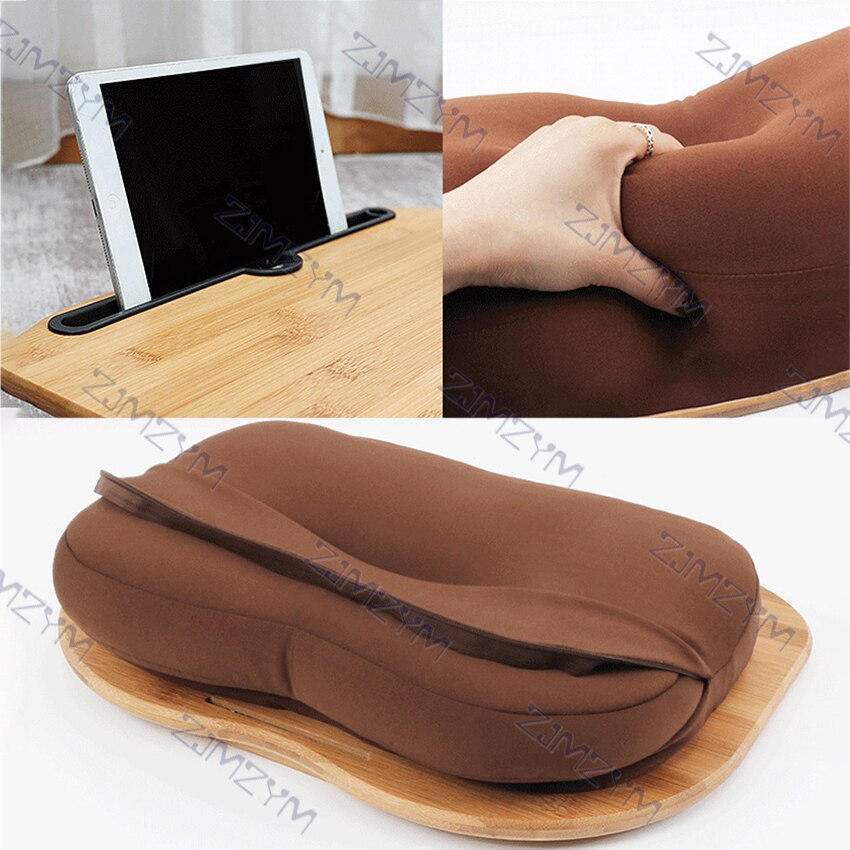 Bamboe Knie Lap Tafel Bureau Met Card Slot En Bekerhouder Tablet Lade Computer Tafel Laptop Stand Hoofdsteun Kantoor Dutje kussen