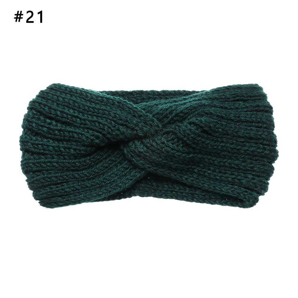 Bandeaux en laine tricotés au Crochet | Bandeaux d'hiver pour femmes, style bohémien, tissage croisé fait à la main, et solide: 21