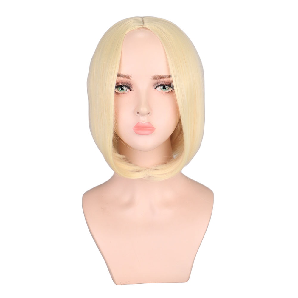QQXCAIW Korte Rechte Bob Synthetisch haar Pruik Voor Vrouwen Middelste Deel Zwart Bruin Rood Blonde 12 inch Pruiken