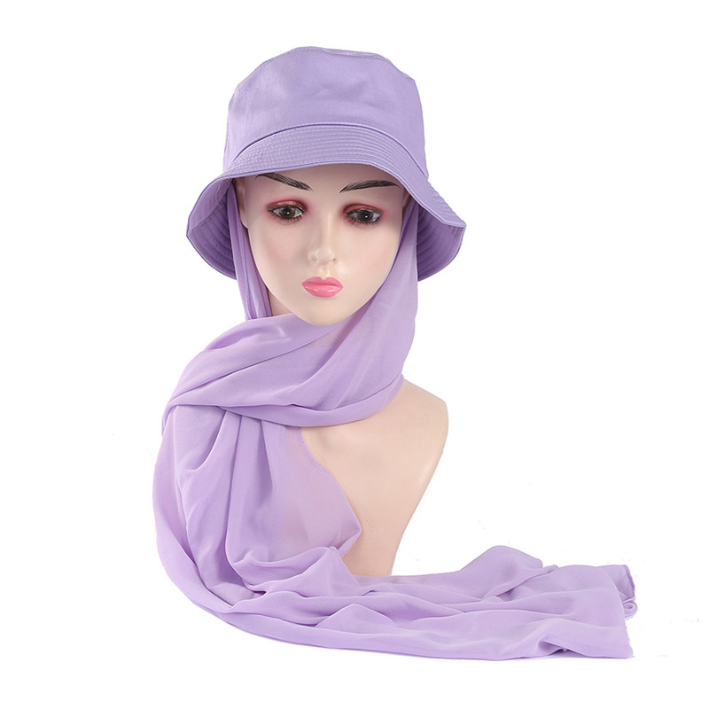 Chapeau avec Hijab en Mousseline de Soie pour Femme Musulmane, Casquette de dehors d'Été, Prêt à vitation, Hijab Instantané, Écharpe de Sauna Islamique, , E27: Crème