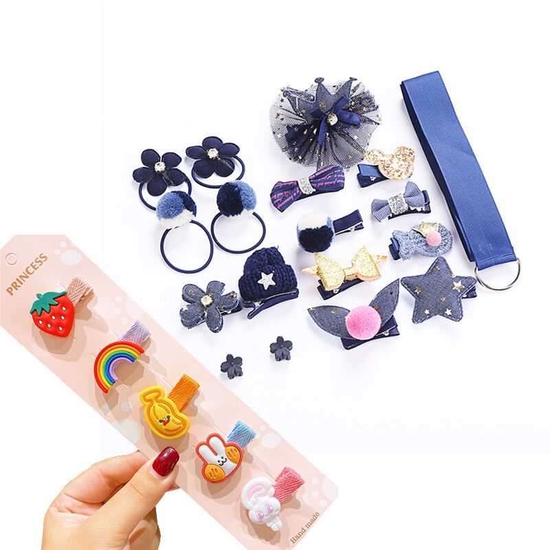 23 Piece Girls Cute Cartoon Hair Clip Set Cute Hair Accessories Girl headwear Bow Flower Hairpins Hairband Elastic Headdress Gif: b