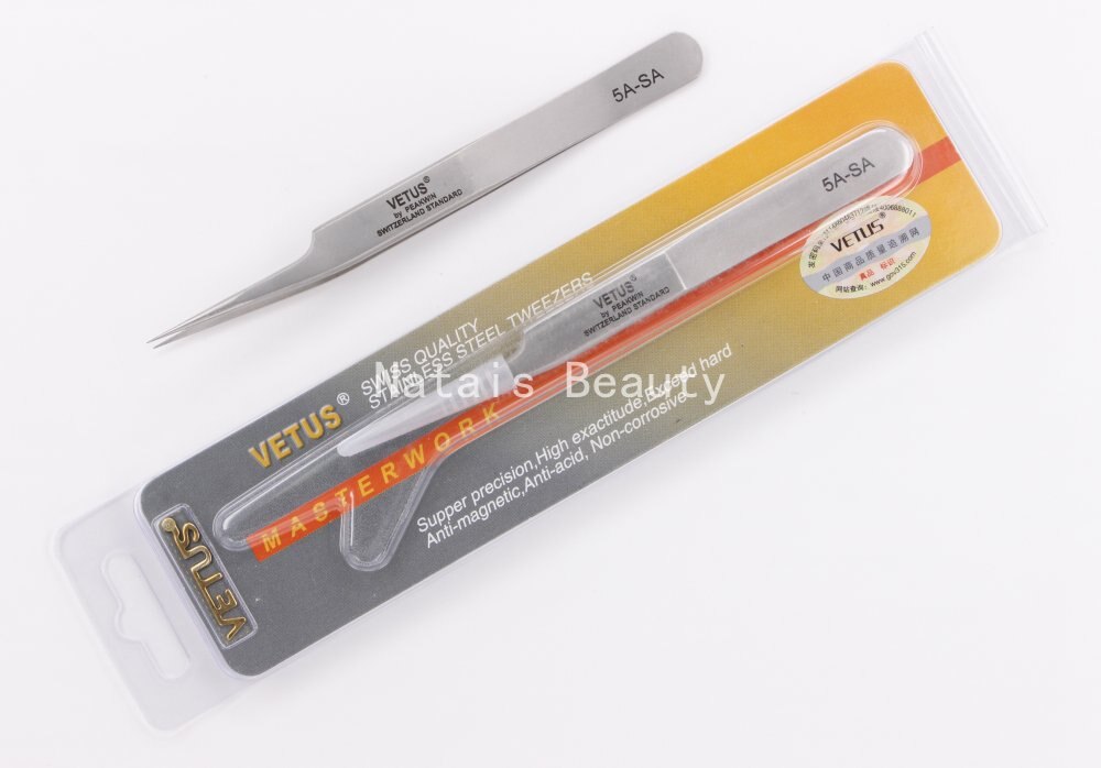 10pcs/lot VETUS stainless steel precision tip tweezers 2-SA eyelash beauty tools best: 5A-SA